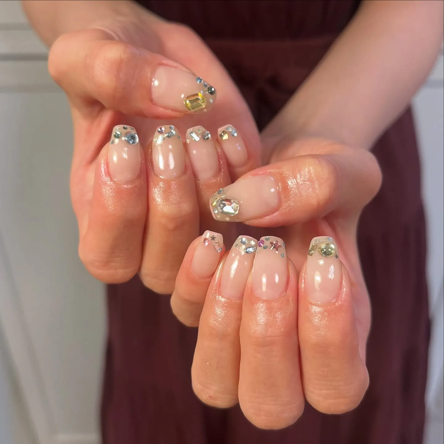 先端ビジューネイル×ピンクスキニーフレンチ💎🎀✨