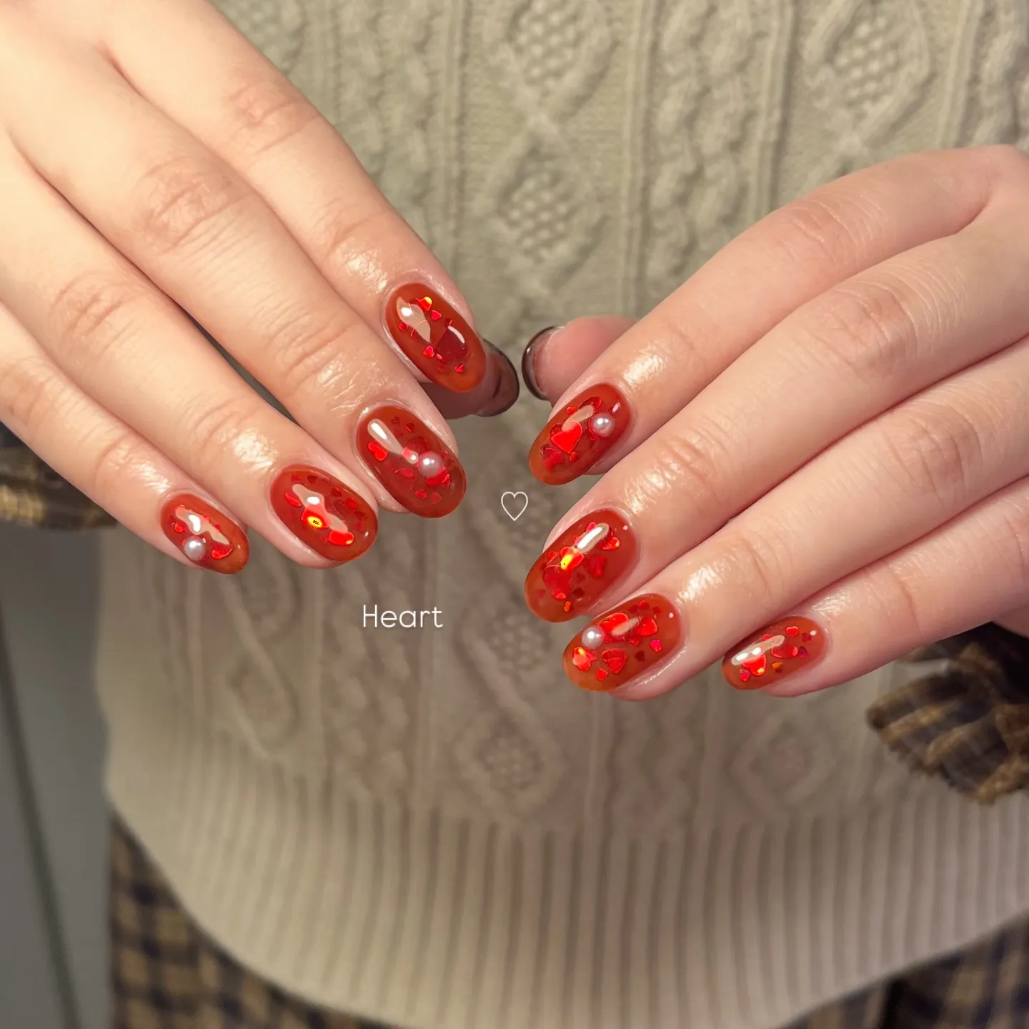 奥行ハートネイル＆パール⛄️❄️
