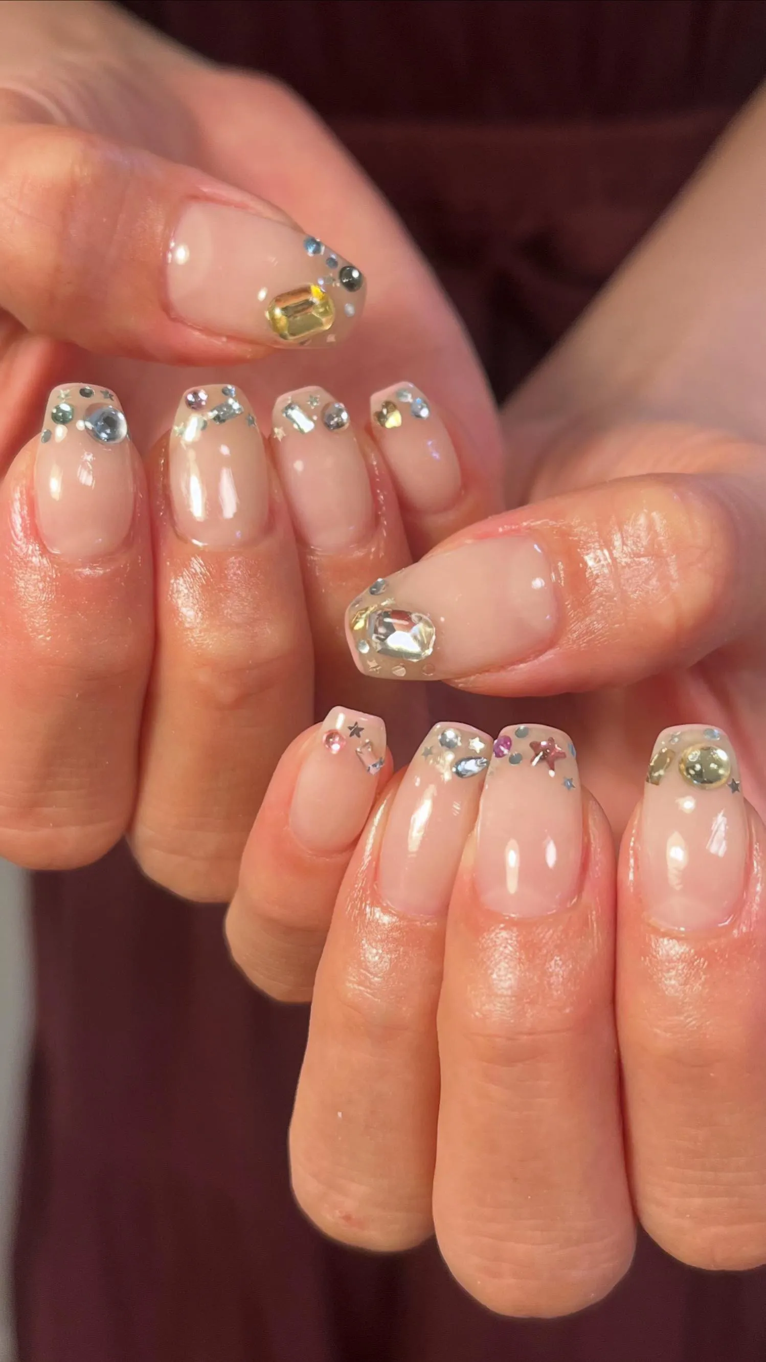 先端ビジューネイル×ピンクスキニーフレンチ💎🎀✨