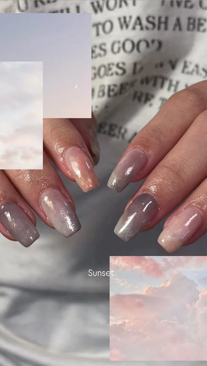 ピンク＆パープル系の空みたいなネイル☁️