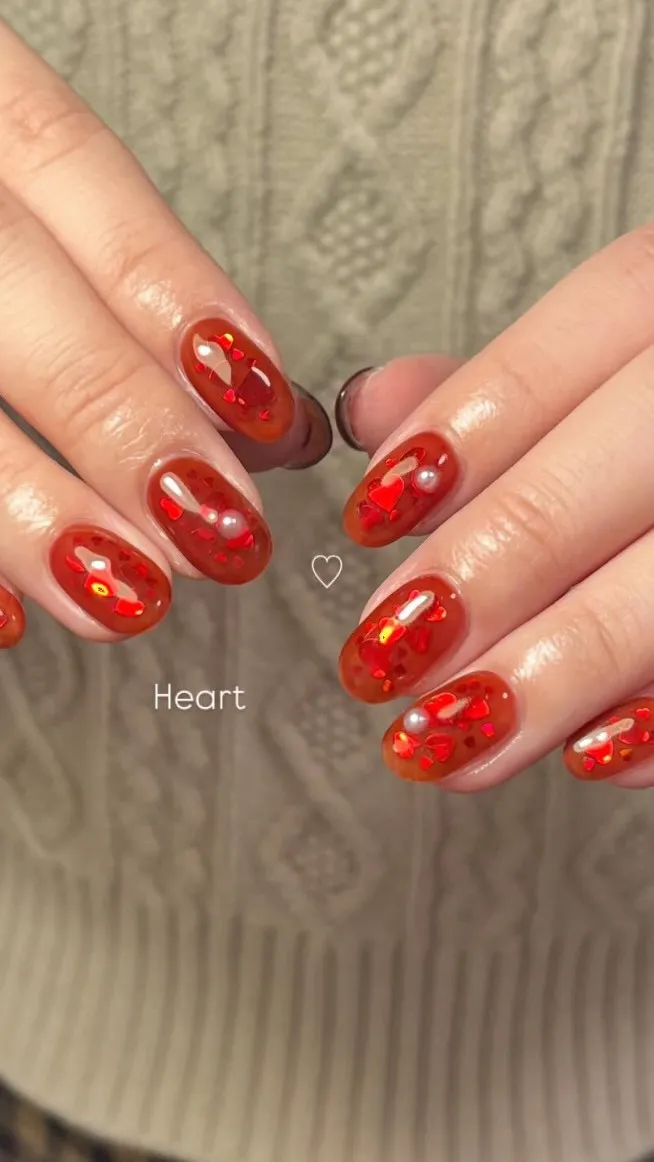 奥行ハートネイル＆パール⛄️❄️
